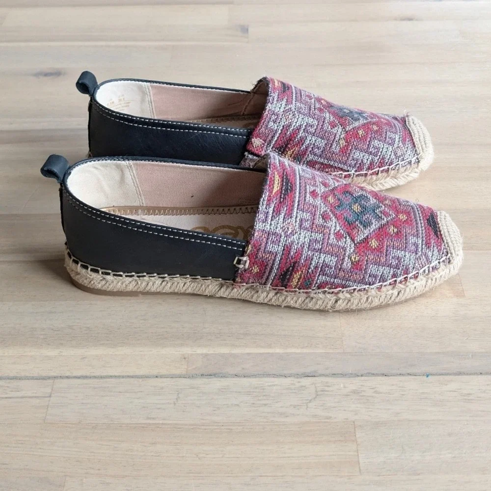 Sam Edelman Khloe Espadrille Flats Women Geo‎ Pattern Black Leather Size 8.5